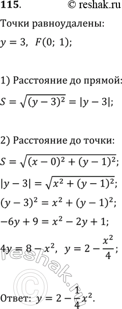 Изображение 115. Задайте функцию, график которой составляют все точки координатной плоскости, равноудалённые от точки F(0; 1) и прямой...