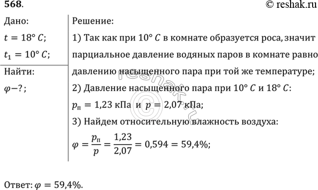 Изображение Найти относительную влажность воздуха в комнате при 18 °С, если при 10 °С образуется...