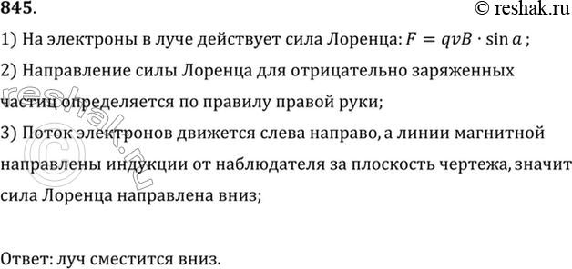 Изображение В какую сторону сместится под действием магнитного поля электронный луч в вакуумной трубке, изображенной на рисунке...