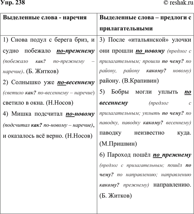 Изображение 238 Прочитайте предложения и определите, к какой части речи относятся выделенные слова. Определите, по какому принципу можно разделить эти предложения на две группы....